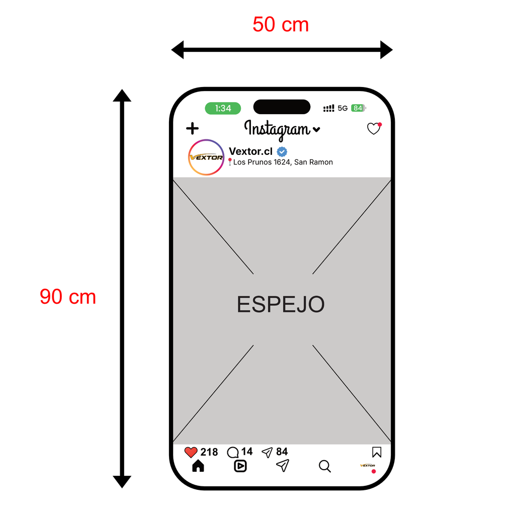 Espejo Instagrameable Personalizado con tu @Usuario — 90 × 50 cm