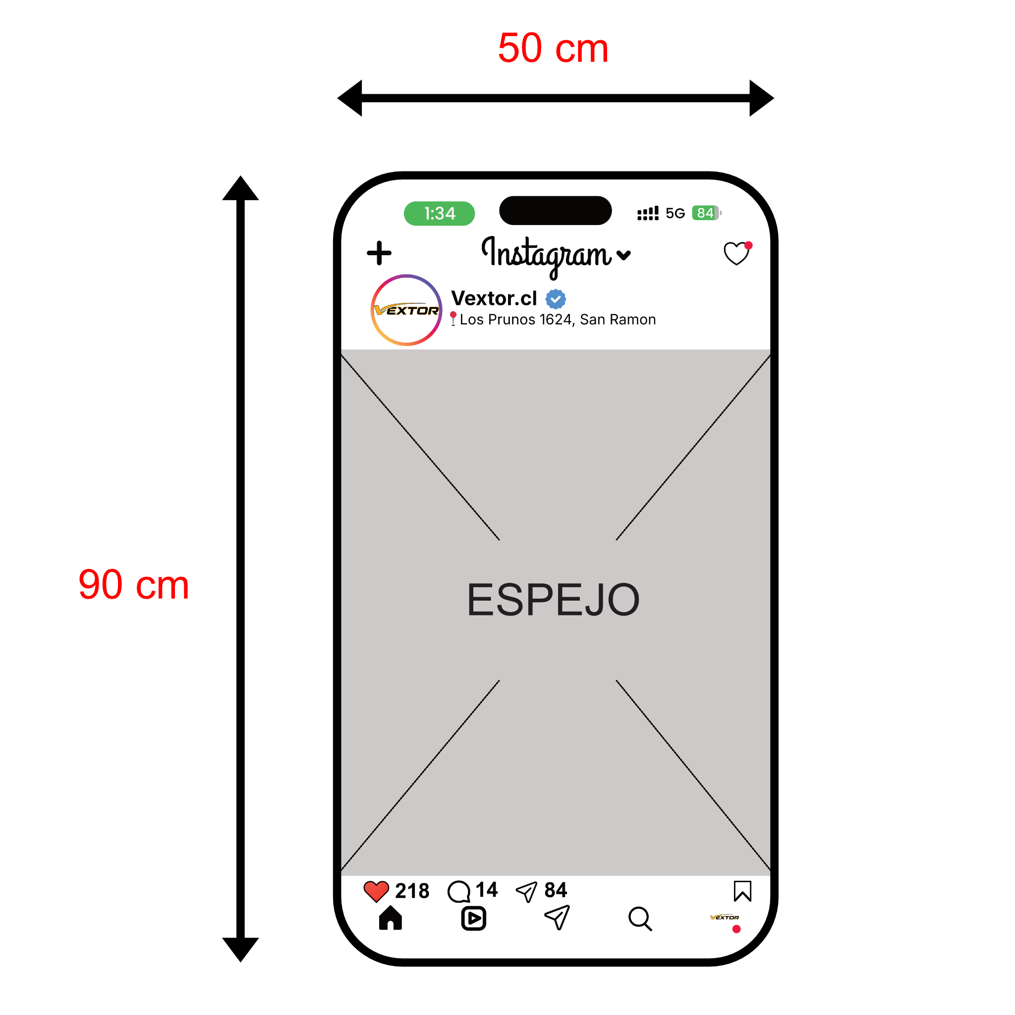 Espejo Instagrameable Personalizado con tu @Usuario — 90 × 50 cm