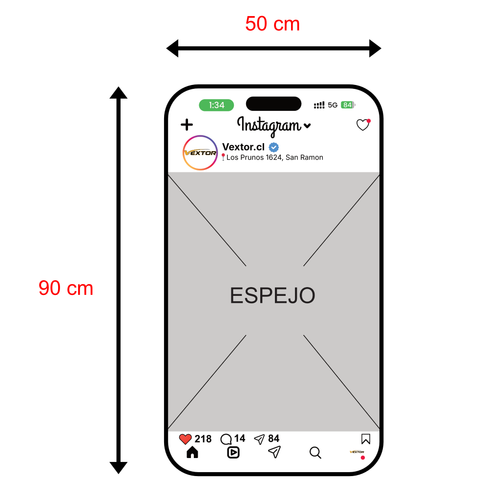 Espejo Instagrameable Personalizado con tu @Usuario — 90 × 50 cm