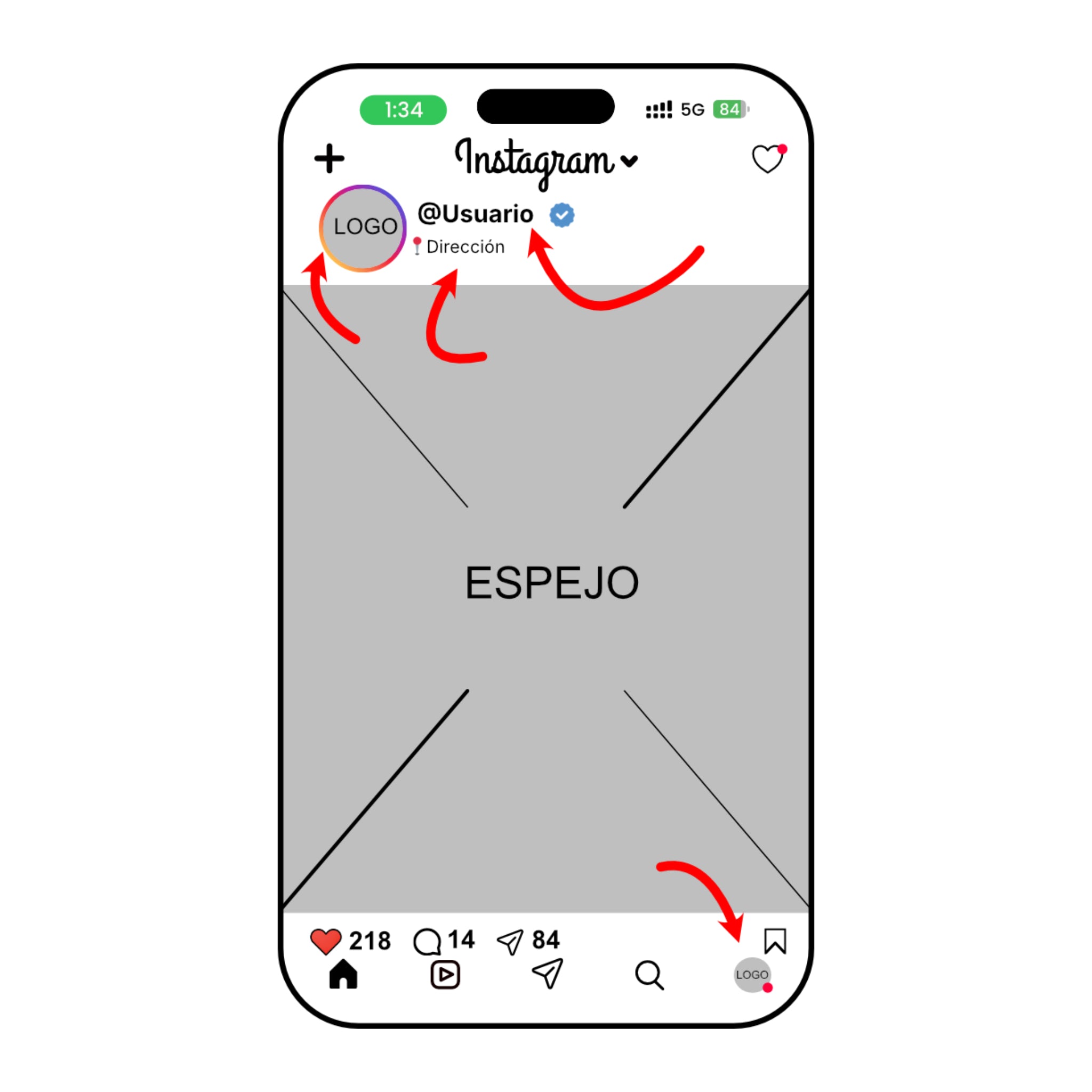 Espejo Instagram Personalizado con tu @Usuario 90 × 50 cm